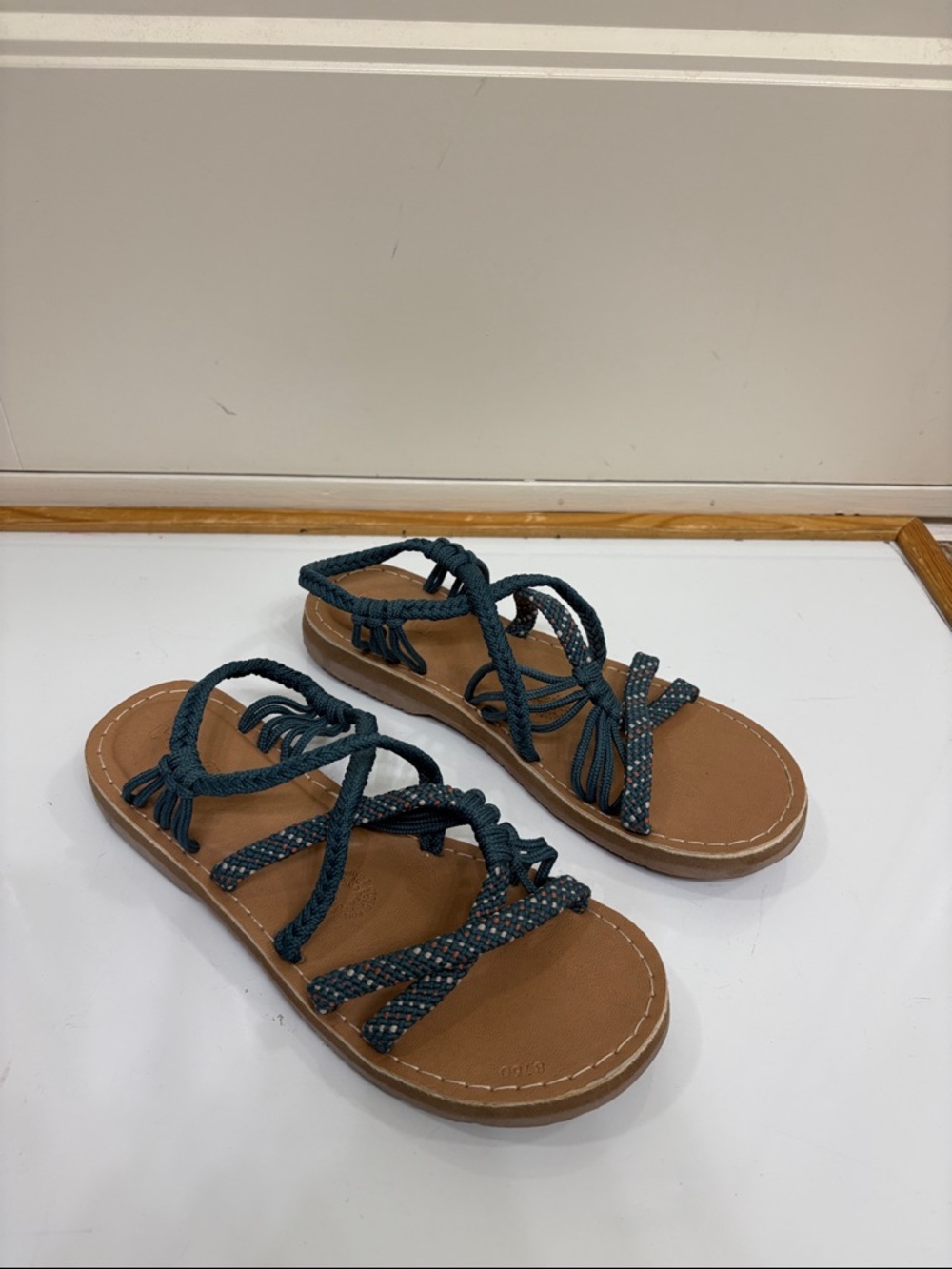 Kavu Braided Rope Strap Sandals in Teal‎ and Brown